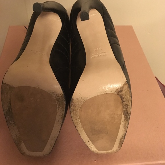 Miu Miu Black Leather Metallic Toe Ankle Platform Boots - Picture 5 of 6